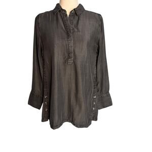 Chico's Size 1, M Lagen Look Black Pullover Long Sleeve Tunic Casual Flowy Top